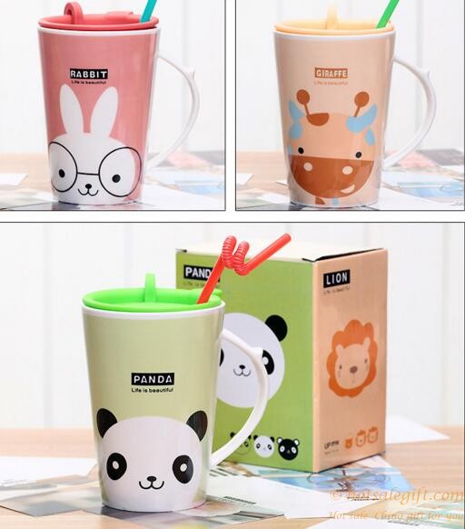 hotsalegift fresh fashion cartoon ceramic mug water cup straw 9