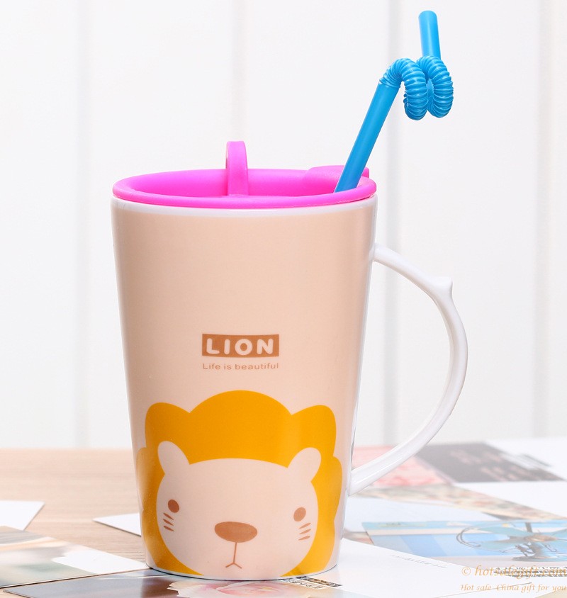 hotsalegift fresh fashion cartoon ceramic mug water cup straw