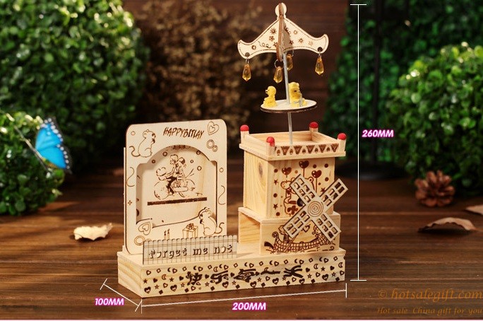 hotsalegift photo frame windmill wooden music box craft gift ornaments 1