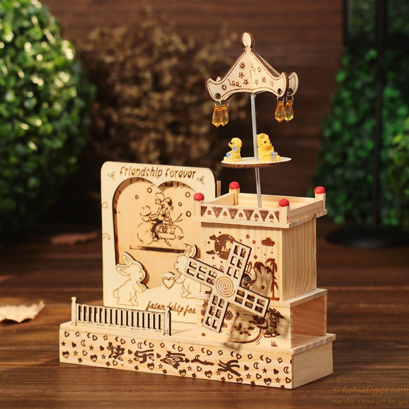 hotsalegift photo frame windmill wooden music box craft gift ornaments 4