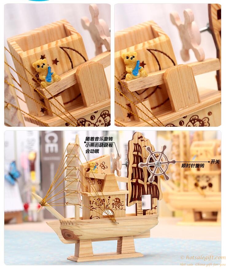 hotsalegift wooden sailboat pen holder music boxes 4