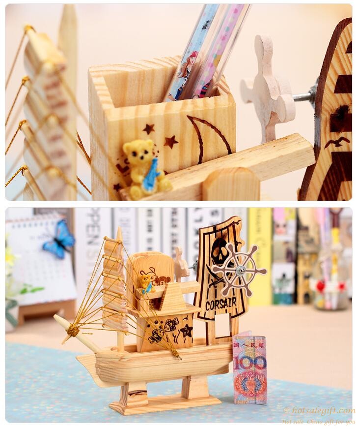 hotsalegift wooden sailboat pen holder music boxes 6