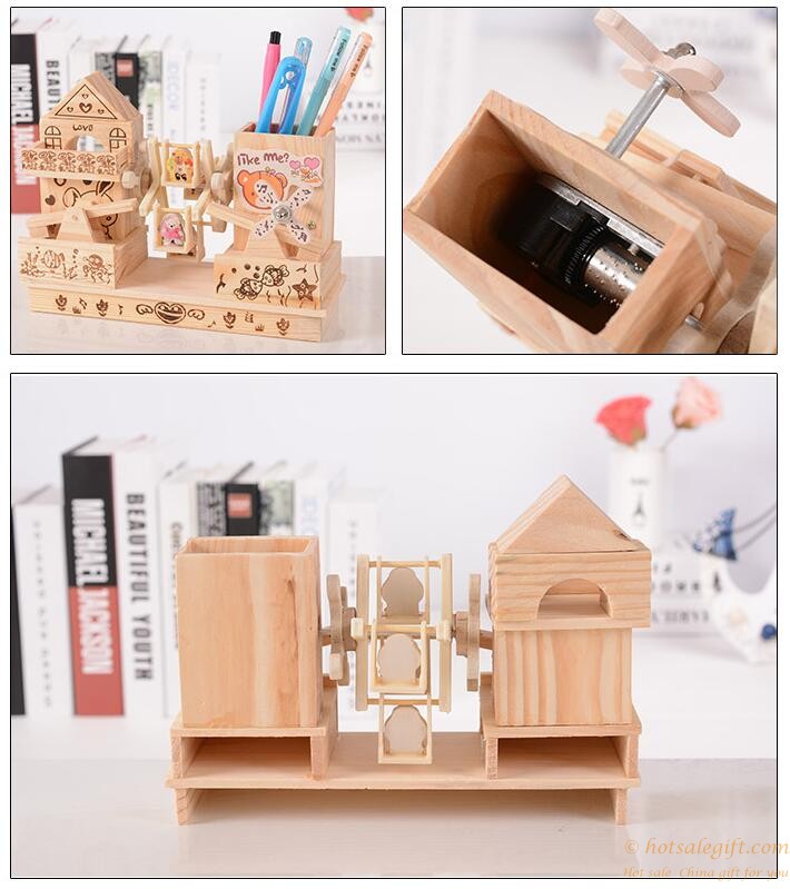 hotsalegift wooden windmill castle music box 7