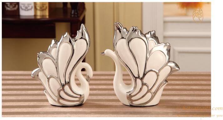 hotsalegift european couple swan design ceramic decorations 3