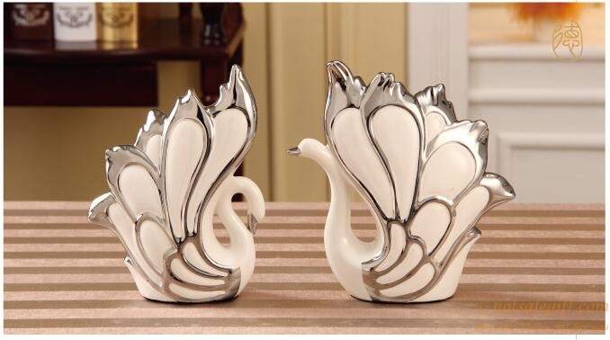 hotsalegift european couple swan design ceramic decorations