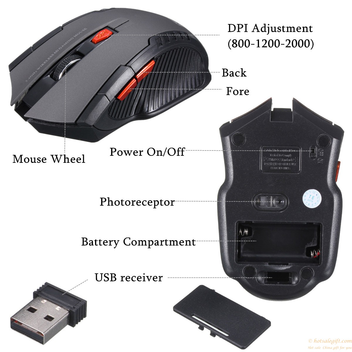 hotsalegift 24ghz high dpi wireless mouse gaming wireless mouse 5