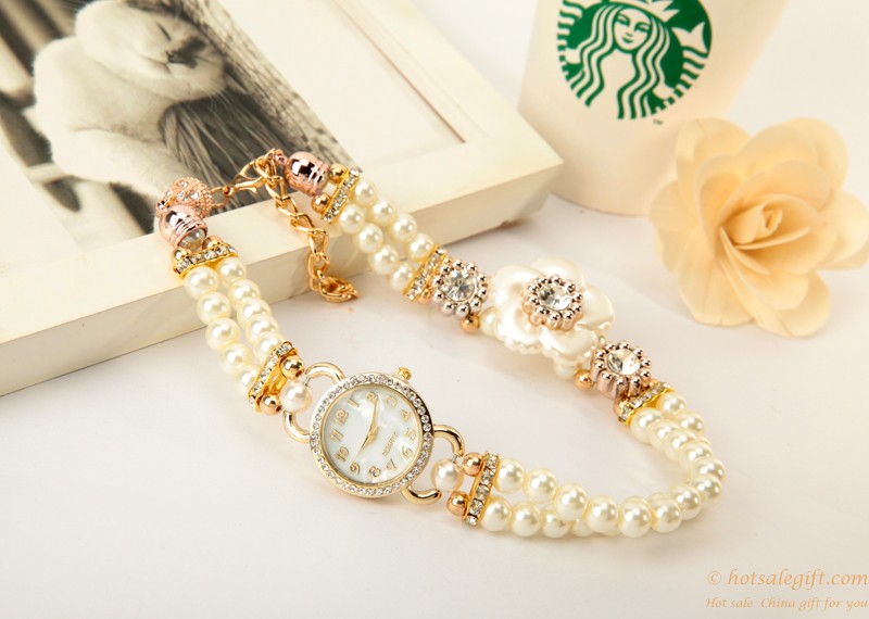 hotsalegift creative korean fashion ladies elegant chain wrapped pearl bracelet watch 3
