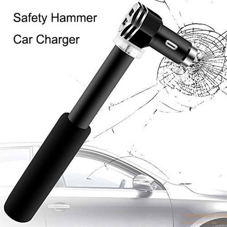 hotsalegift dual usb port safety hammer design metal car charger handle 3
