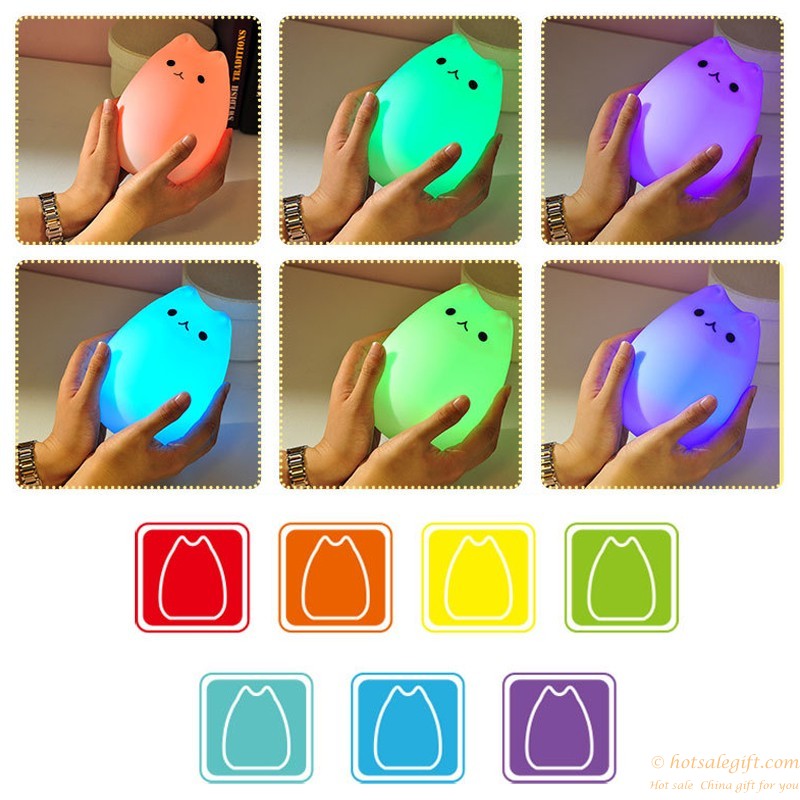 hotsalegift cute cat usb rechargeable colorful silicone night light led light 1