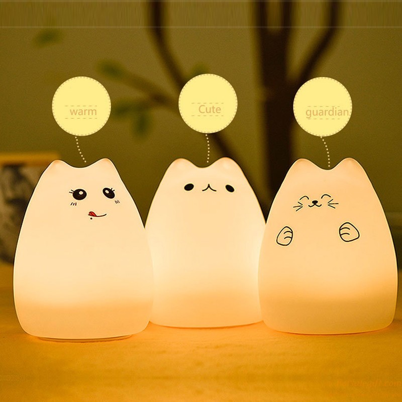 hotsalegift cute cat usb rechargeable colorful silicone night light led light 3