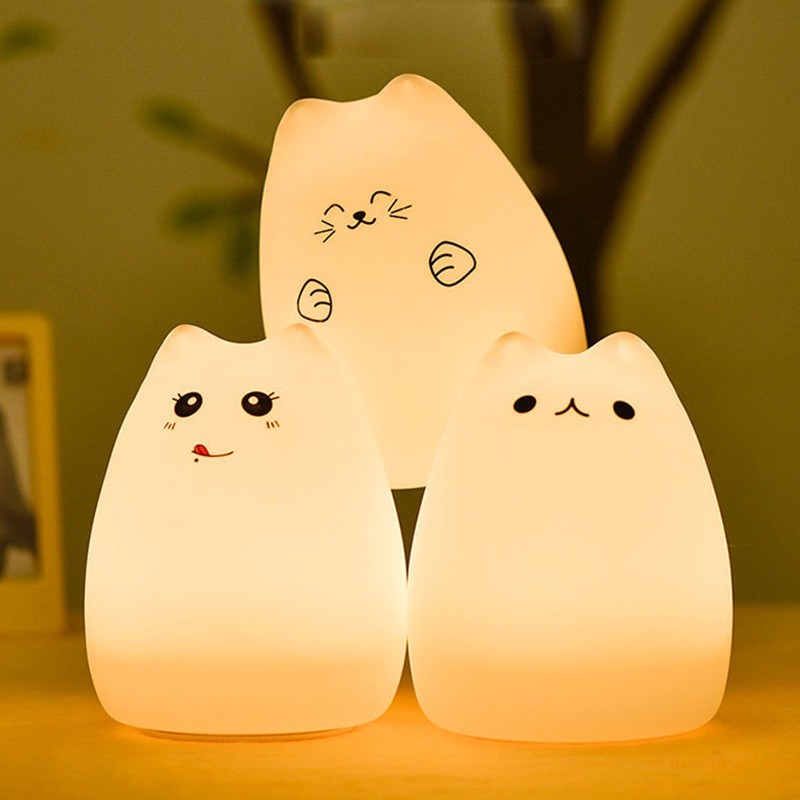 hotsalegift cute cat usb rechargeable colorful silicone night light led light 4