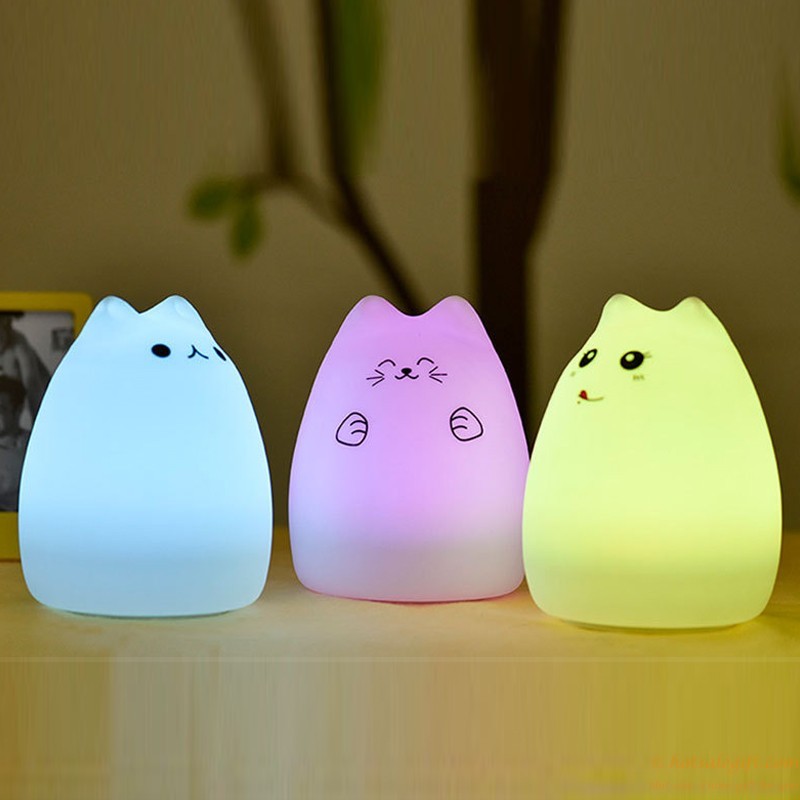 hotsalegift cute cat usb rechargeable colorful silicone night light led light