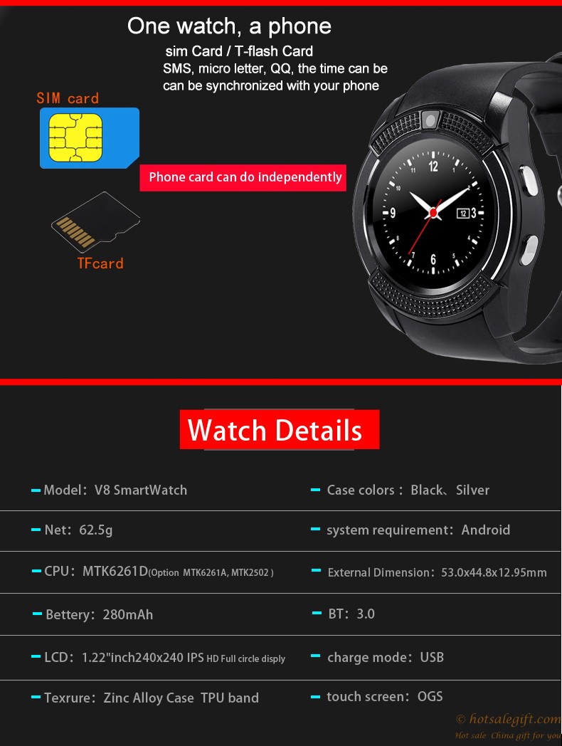 hotsalegift design android based bluetooth smart watch 03m camera tf card 6