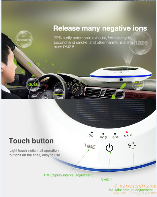 hotsalegift negative ionic aroma mini solar car air purifier humidifier 7