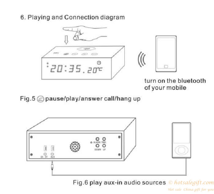 hotsalegift qi wireless charging wooden bluetooth wireless speaker handsfree thermometer nfc alarm function 5