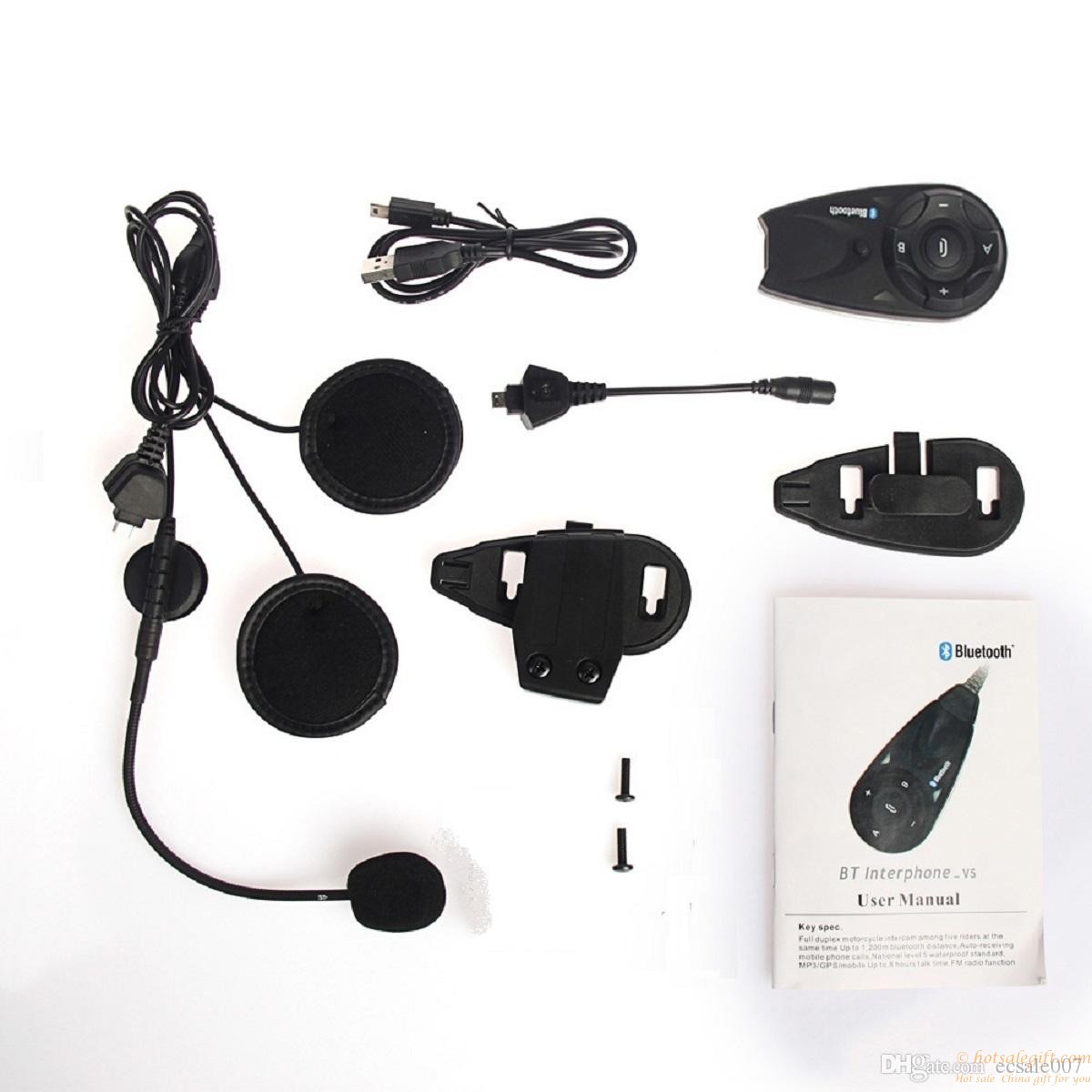hotsalegift bluetooth intercom interphone motorcycle helmet stereo fm radio headset 5 riders 1200m 5